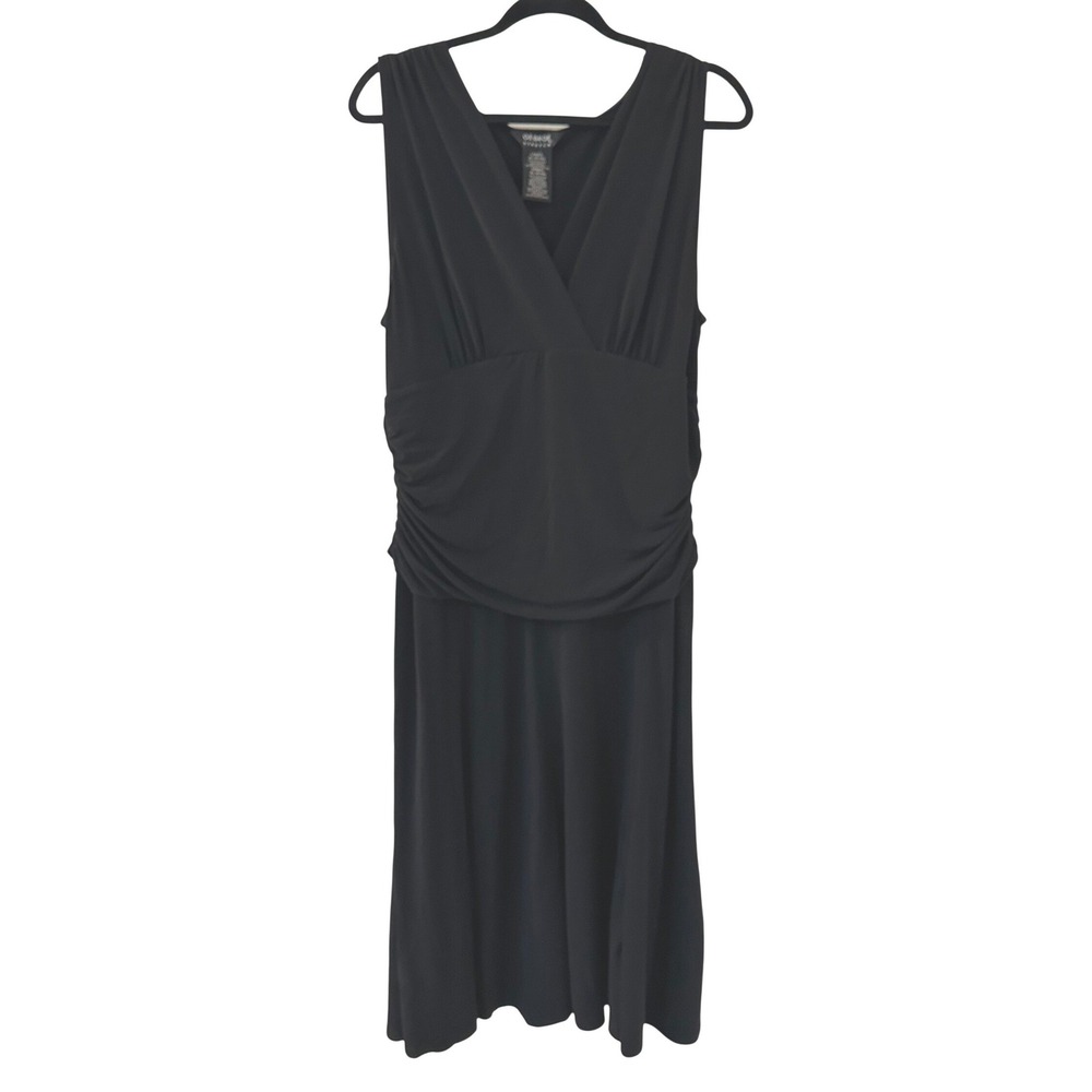 George Black Sleeveless Ruched‎ V-Neck Midi Dress XL 16/18 Whimsigoth Event